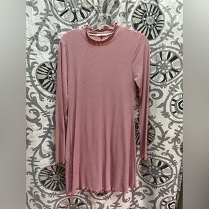 Lettuce trim, ribbed long sleeve dress